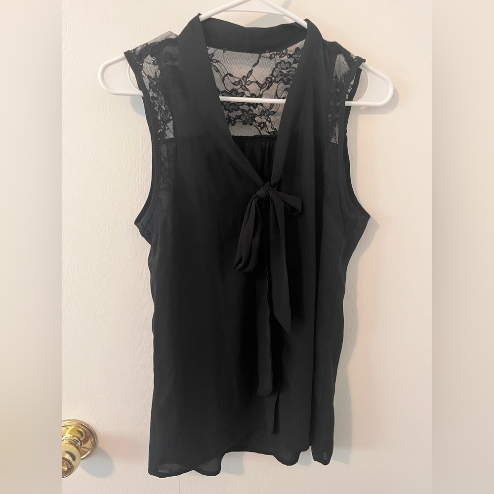 Etam Lacey Black Tie Front Tank Womenβs Medium